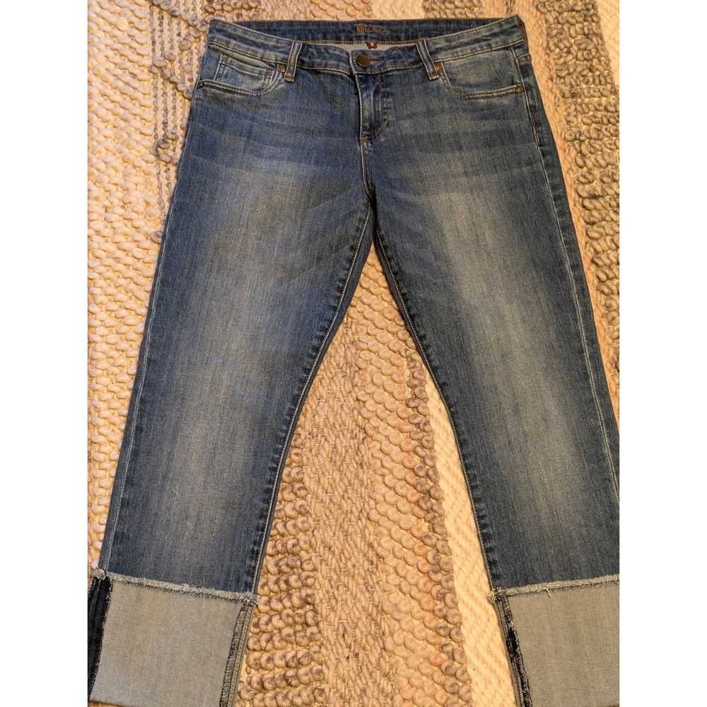 Kut from the Kloth Catherine Boyfriend Jeans Medium Wash Raw Hem Cuff Size 8 - Picture 2 of 12